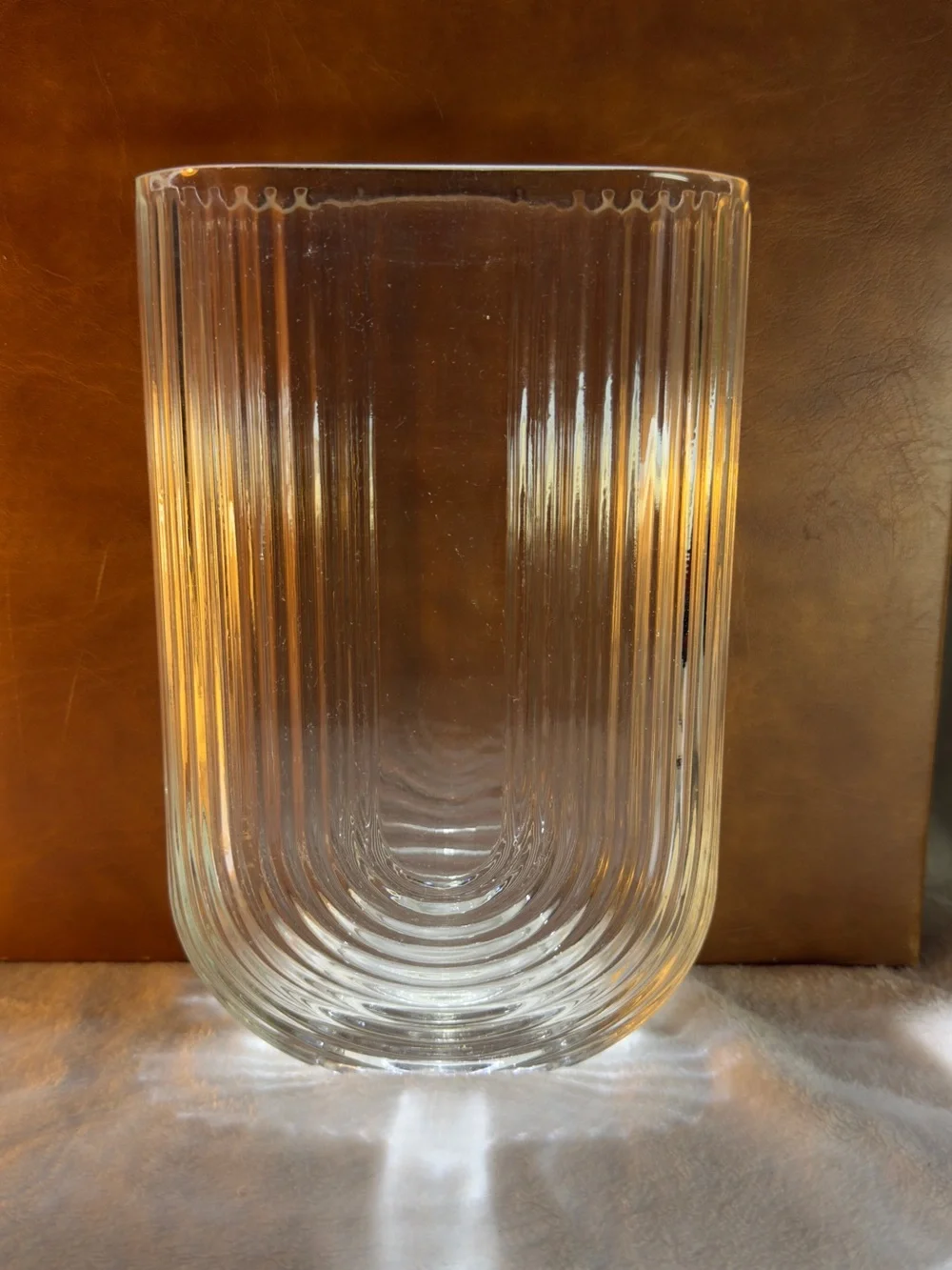 Clear Ribbed Glass Vase - Art Deco Style